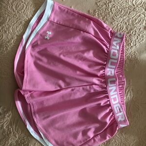 Under Armour Women's Pink and White Athletic Shorts